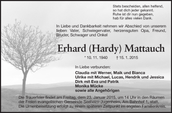 Traueranzeige von Erhard Mattauch von Darmstädter Echo, Odenwälder Echo, Rüsselsheimer Echo, Groß-Gerauer-Echo, Ried Echo