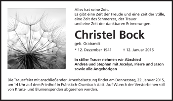 Traueranzeige von Christel Bock von Odenwälder Echo