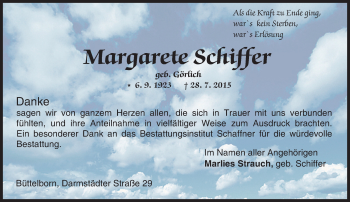 Traueranzeige von Margarete Schiffer von trauer.echo-online.de