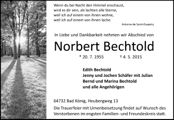 Traueranzeige von Norbert Bechtold von Odenwälder Echo