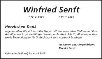 Traueranzeige von Winfried Senft von Echo-Zeitungen (Gesamtausgabe)