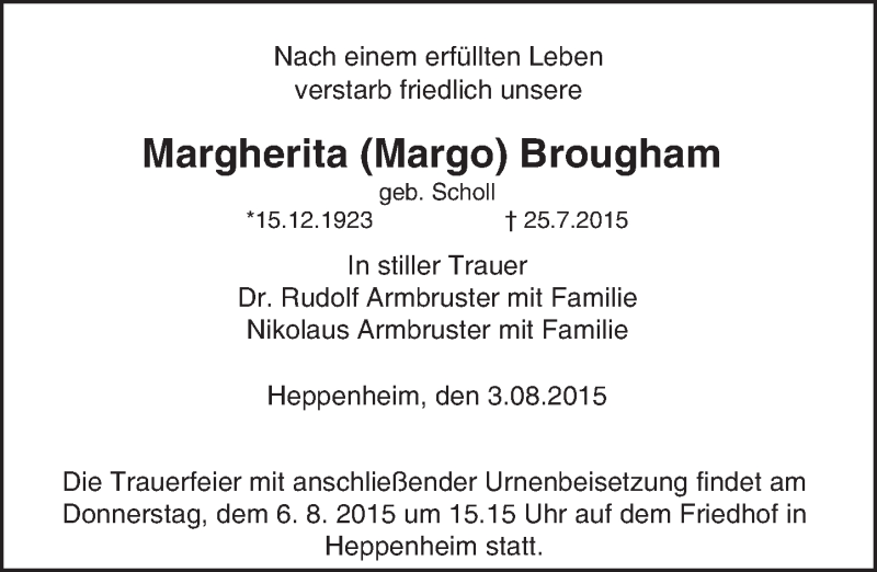  Traueranzeige für Margherita Brougham vom 03.08.2015 aus trauer.echo-online.de