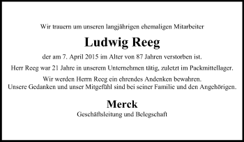 Traueranzeige von Ludwig Reeg von Echo-Zeitungen (Gesamtausgabe)