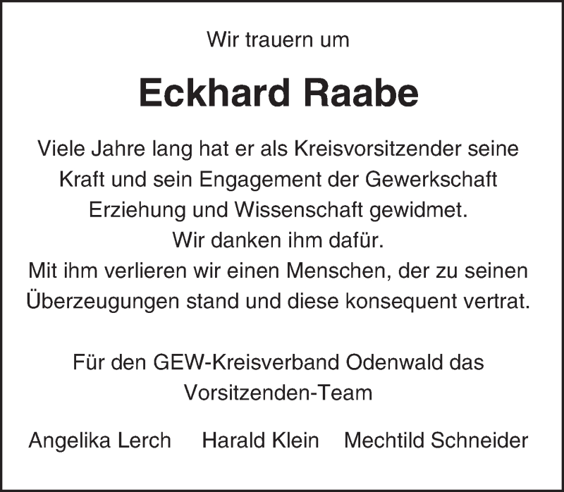  Traueranzeige für Eckhard Raabe vom 18.09.2015 aus trauer.echo-online.de