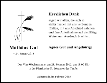 Traueranzeige von Mathäus Gut von Echo-Zeitungen (Gesamtausgabe)
