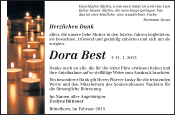 Traueranzeige von Dora Best von Darmstädter Echo