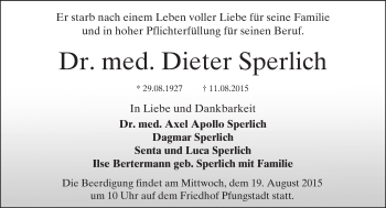 Traueranzeige von Dieter Sperlich von trauer.echo-online.de