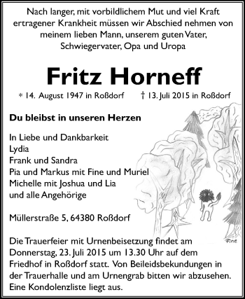 Traueranzeige von Fritz Horneff von Echo-Zeitungen (Gesamtausgabe)