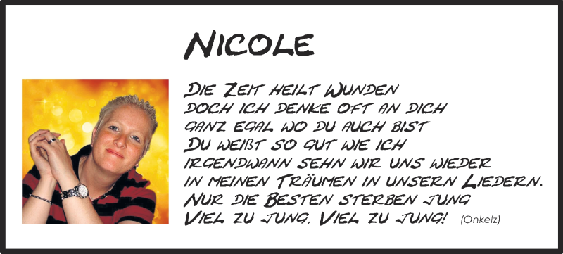  Traueranzeige für Nicole Rabanus vom 04.07.2015 aus Echo-Zeitungen (Gesamtausgabe)