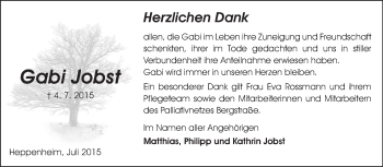 Traueranzeige von Gabi Jobst von Starkenburger Echo