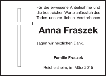 Traueranzeige von Anna Fraszek von Echo-Zeitungen (Gesamtausgabe)
