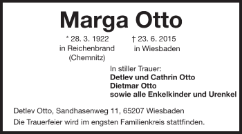 Traueranzeige von Marga Otto von Echo-Zeitungen (Gesamtausgabe)