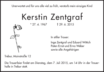 Traueranzeige von Kerstin Zentgraf von Rüsselsheimer Echo, Groß-Gerauer-Echo, Ried Echo