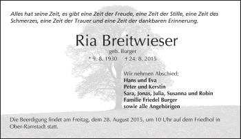 Traueranzeige von Ria Breitwieser von trauer.echo-online.de