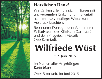 Traueranzeige von Wilfriede Wüst von Echo-Zeitungen (Gesamtausgabe)