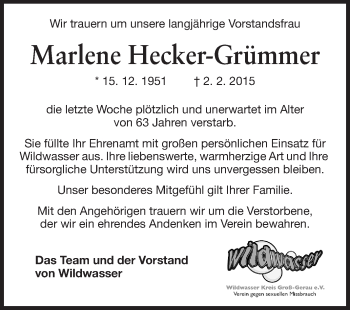 Traueranzeige von Marlene Hecker-Grümmer von Rüsselsheimer Echo, Groß-Gerauer-Echo, Ried Echo