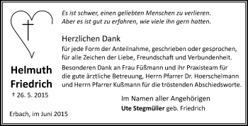 Traueranzeige von Helmuth Friedrich von Odenwälder Echo