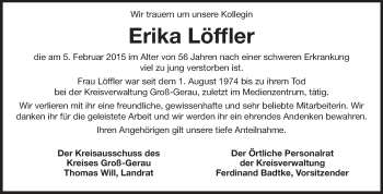 Traueranzeige von Erika Löffler von Rüsselsheimer Echo, Groß-Gerauer-Echo, Ried Echo
