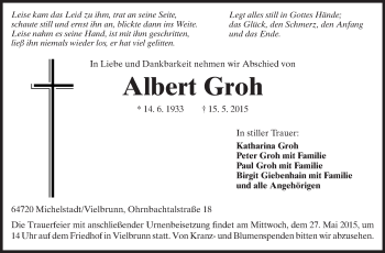 Traueranzeige von Albert Groh von Odenwälder Echo