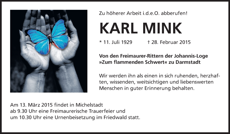  Traueranzeige für Karl Mink vom 09.03.2015 aus Echo-Zeitungen (Gesamtausgabe)