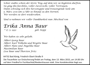 Traueranzeige von Erika Anna Baur von Echo-Zeitungen (Gesamtausgabe)