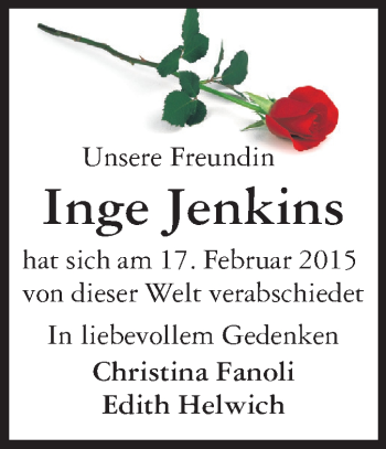 Traueranzeige von Inge Jenkins von Echo-Zeitungen (Gesamtausgabe)