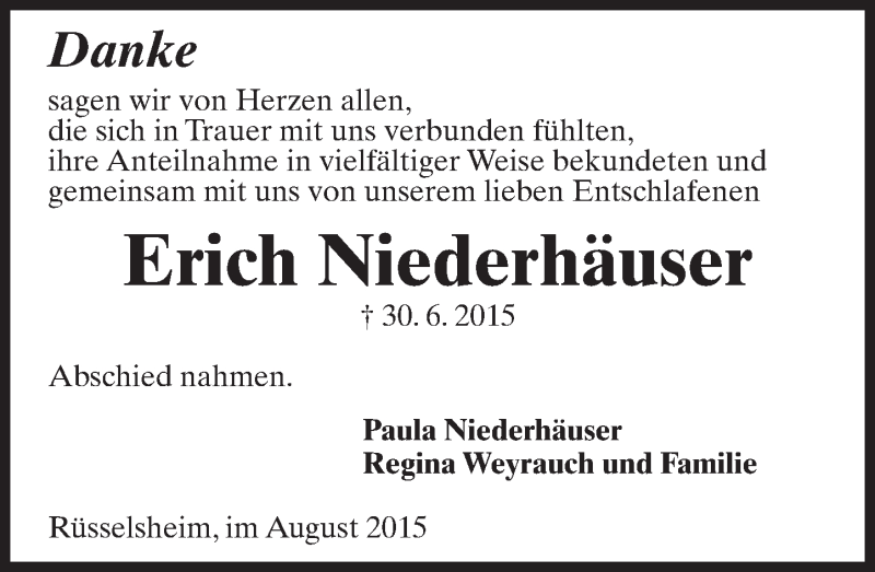  Traueranzeige für Dorothee Niederhäuser vom 19.08.2015 aus trauer.echo-online.de