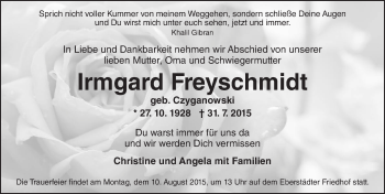 Traueranzeige von Irmgard Freyschmidt von trauer.echo-online.de
