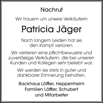 Traueranzeige von Patricia Jäger von Starkenburger Echo