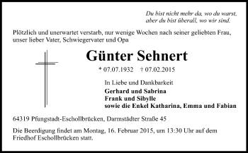 Traueranzeige von Günter Sehnert von Echo-Zeitungen (Gesamtausgabe)