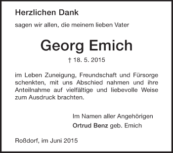 Traueranzeige von Georg Emich von Echo-Zeitungen (Gesamtausgabe)