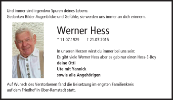 Traueranzeige von Werner Hess von trauer.echo-online.de