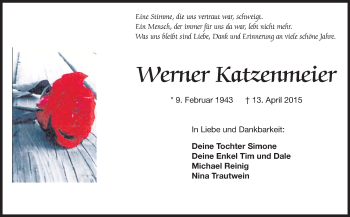 Traueranzeige von Werner Katzenmeier von Odenwälder Echo
