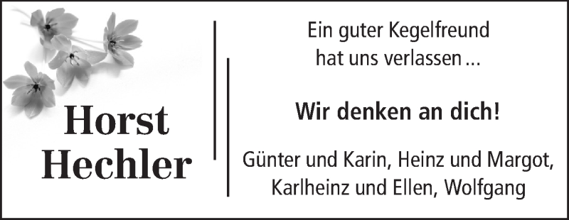  Traueranzeige für Horst Hechler vom 25.04.2015 aus Echo-Zeitungen (Gesamtausgabe)