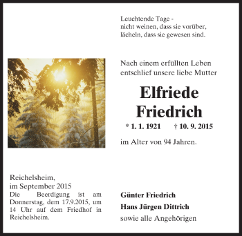 Traueranzeige von Elfriede Friedrich von trauer.echo-online.de