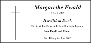 Traueranzeige von Margarethe Ewald von Odenwälder Echo