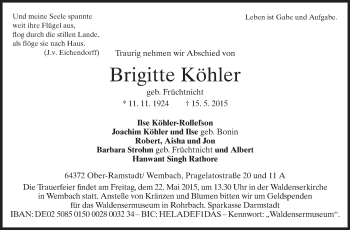 Traueranzeige von Brigitte Köhler von Echo-Zeitungen (Gesamtausgabe)