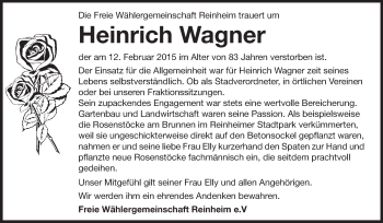 Traueranzeige von Heinrich Wagner von Echo-Zeitungen (Gesamtausgabe)