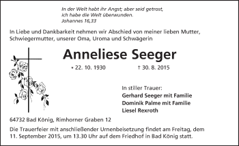 Traueranzeige von Anneliese Seeger von trauer.echo-online.de