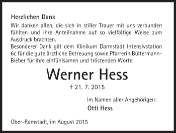 Traueranzeige von Werner Hess von trauer.echo-online.de
