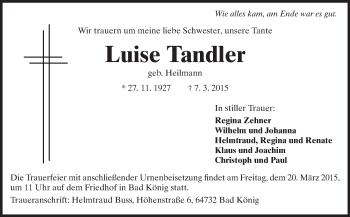 Traueranzeige von Luise Tandler von Odenwälder Echo