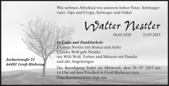 Traueranzeige von Walter Nestler von Echo-Zeitungen (Gesamtausgabe)