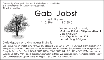 Traueranzeige von Gabi Jobst von Starkenburger Echo