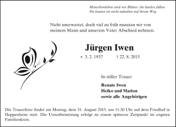 Traueranzeige von Jürgen Iwen von trauer.echo-online.de