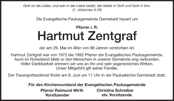Traueranzeige von Hartmut Zentgraf von Echo-Zeitungen (Gesamtausgabe)