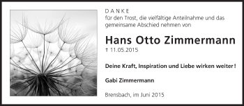 Traueranzeige von Hans Otto Zimmermann von Echo-Zeitungen (Gesamtausgabe)