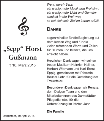 Traueranzeige von Horst Gußmann von Echo-Zeitungen (Gesamtausgabe)