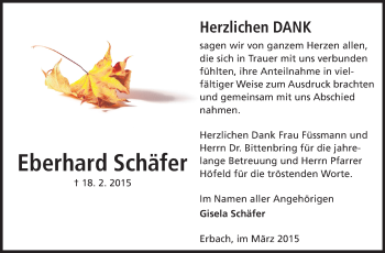 Traueranzeige von Eberhard Schäfer von Odenwälder Echo