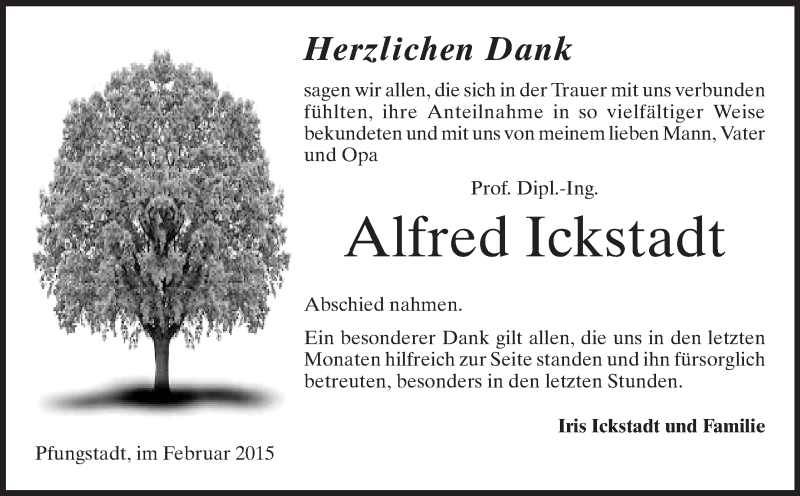  Traueranzeige für Alfred Ickstadt vom 14.02.2015 aus Echo-Zeitungen (Gesamtausgabe)