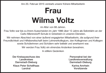 Traueranzeige von Wilma Voltz von Echo-Zeitungen (Gesamtausgabe)